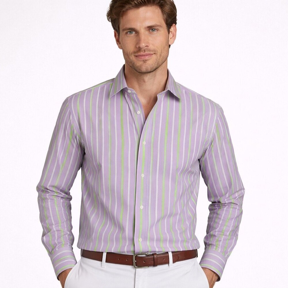 ROBERT GRAHAM Mens size Large Purple stripe dress shirt flip cuffs